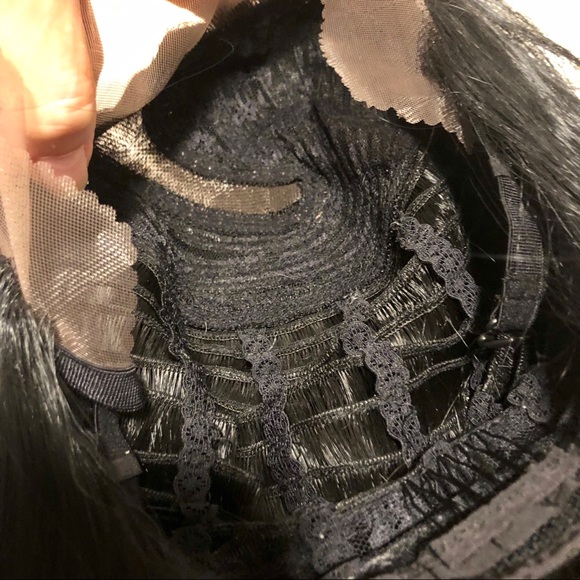NWT 22” Swiss Lace front pure black human blended mixed straight wig